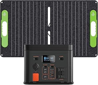 Green PowerSolar Generator 300W Portable LiFePO4 Power Station 256Wh and Solar Panel 60W with 2 AC Outlet 110V/300W Solar Mobile Battery Packup for Outdoors Camping Hunting Home Emergency