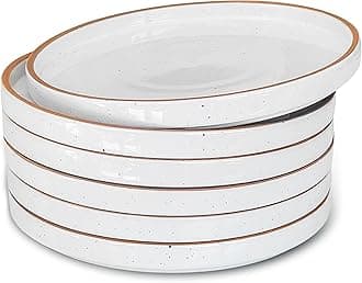 Mora Ceramic Flat Plates Set of 6-8 in - The Dessert, Salad, Appetizer, Small Lunch, etc Plate. Microwave, Oven, and Dishwasher Safe, Scratch Resistant. Kitchen Porcelain Dish - Vanilla White