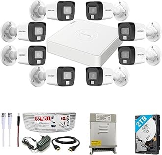 HIKVISIONFull HD 8 Channel DVR with 2 MP 8 Outdoor Cameras [COLOR NIGHT VISION + BUILT-IN AUDIO MIC + SMART DUAL LIGHT + MOTION DETECTION] + 2 TB HDD + 8 Ch SMPS, USEWELL CCTV Cable+BNC/DC Set, WHITE