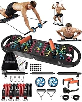 HOTWAVE Portable Exercise Equipment with 16 Gym Accessories.20 in 1 Push Up Board Fitness,Resistance Bands with Ab Roller Wheel,Full Body Workout at Home,Patent Pending