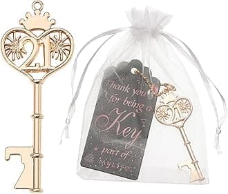 24pcs 21th Gold Key Bottle Opener 21th Birthday Party Favors, 21th Key Beer Bottle Opener Favors 21 Anniversary Souvenirs Return Gifts for Guests Party Decor Supplies