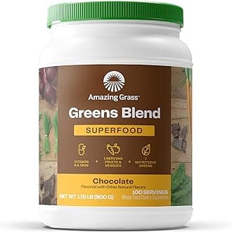 Amazing Grass Greens Blend Superfood: Super Greens Powder Smoothie Mix with Organic Spirulina, Beet Root Powder, Chlorella, Prebiotics & Probiotics, Chocolate, 100 Servings (Packaging May Vary)