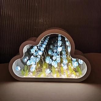 20 Flowers DIY Tulip Mirror Night Light, LED Handmade Tulip Ocean Cloud Lights, 2 in 1 Mirror & Table Lamp Decoration Ornaments, Bedside Lamp for Couple, Friends, Children (Blue)