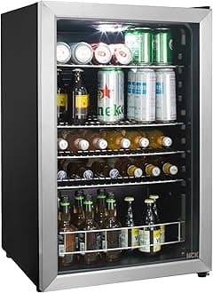 HCK Beer Fridge 115L Freestanding Beverage Refrigerator with Double Glazed Glass Door, Temperature from 0 to 10℃, Energy Class D