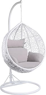 Yaheetech Garden Swing Chair, Patio Swing Chair Outdoor Hanging Hammock with Stand Indoor Rattan Chair with Cushion and Cover, White