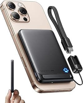 INIU for Magsafe Power Bank, Ultra Slim 5000mAh Qi2 Certified 15W Magnetic Portable Charger, Travel Wireless Battery Pack with USB C Cable & Stand for iPhone Air 17 16 15 14 13 12 Only