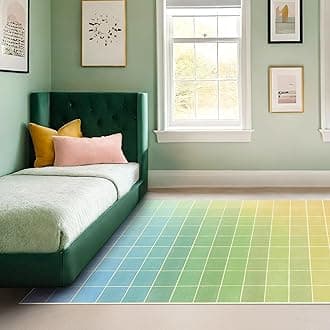 Modern Rainbow Rug for Living Room 6x9, Green Checkered Ombre Mid Century Retro Funky Light and Colorful Contemporary, Washable Stain Resistant Area Rugs Non Slip for Bedroom Dining Under Table