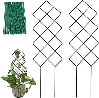 Metal Trellis for Climbing Plants Indoor, 16.36 inch Small Trellis for Potted Plants Geometric Shape Lattice for Ivy Vines Hoya Houseplants Flower 2 Pack