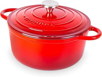 Cast Iron Pot with Lid – Non-Stick Ovenproof Enamelled Casserole Pot – Sturdy Dutch Oven Cookware – Red, 4.7L, 24cm – by