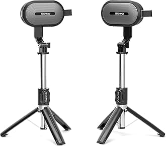 SOWO Wireless Dual Bluetooth Speakers Set, Adjustable Stands 2Pcs, High-Fidelity Stereo Sound, Smart Pairing Sync, Surround Sound with Portable Lightweight Case for Home, Travel, Party, Birthday