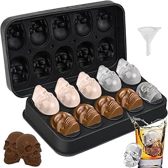 Webake Skull Ice Cube Mold 3D, 10-Cavity Skeleton Head Silicone Ice Mold with Lid and Funnel for Whiskey Cocktail Reusable for Halloween Baking Chocolate, Candy, Pudding