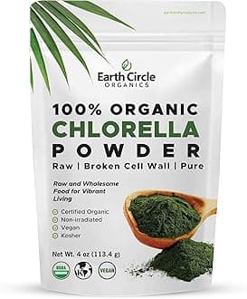 Earth Circle Organics Chlorella Powder Superfood | Kosher | Broken Cell Wall Chlorophyll, Vegan, Super Green Algae, Clean Chlorella, High in Protein, Fiber & Amino Acids - 4oz (Pack of 1)