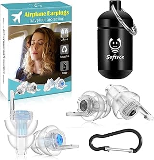 Airplane Ear Plugs Pressure Relief Earplugs 2 Pairs, Prevent Ear-Pain & Reduce Noise 25dB - Flight Essentials, Reusable Soft Plane Earbuds for Adult/Kids 12+, Travel Ear Protection Air Plugs