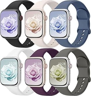 Patenting 6 Pack Sport Bands Compatible with Apple Watch Bands for Women Men 44mm/45mm/46mm/49mm/42mm(Series 3 2 1), Soft Silicone Waterproof Strap for iWatch Series 10 9 Ultra 8 7 6 5 4 3 2 1 SE