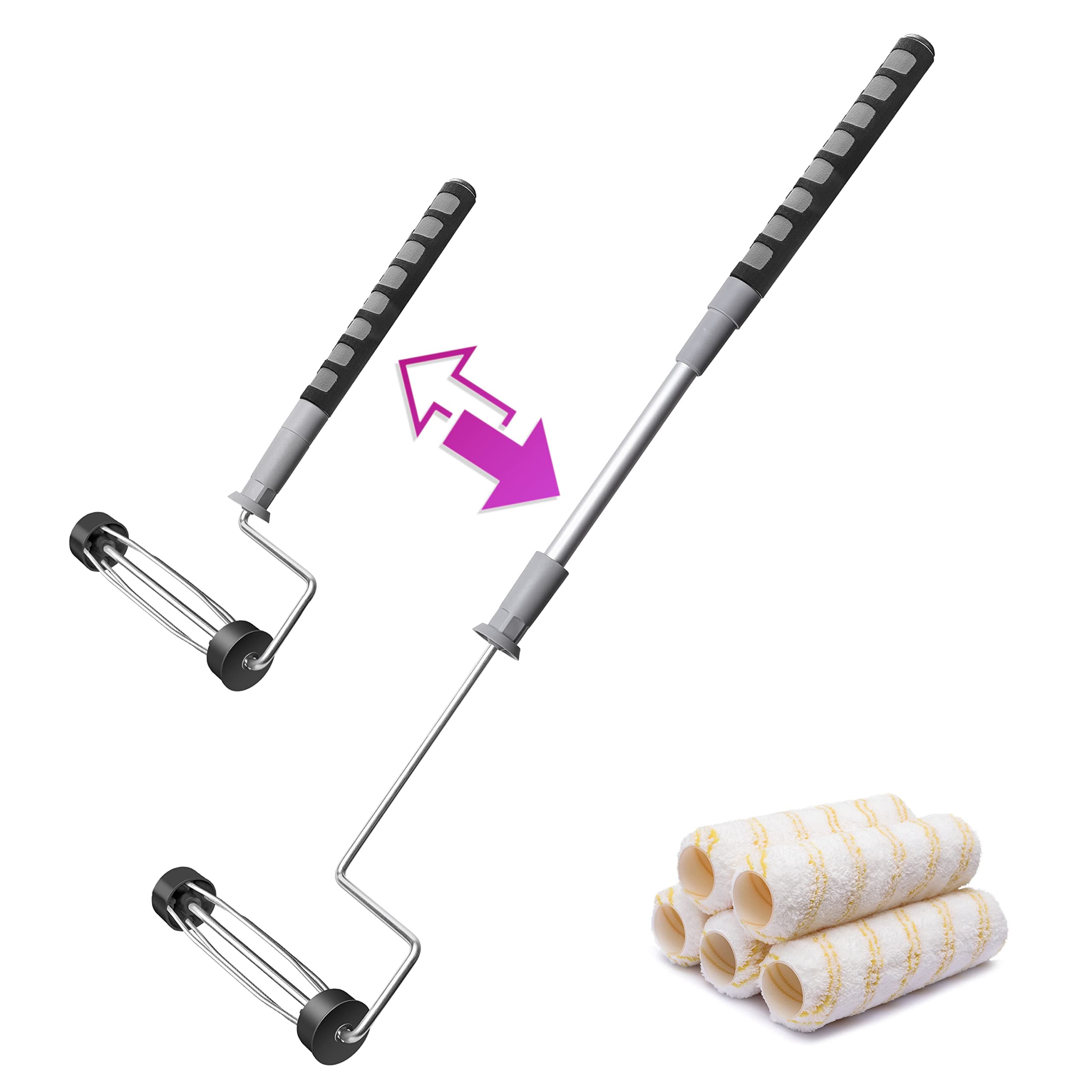 6pcs House Paint Roller Kit, PinStone 9 inch Extendable Roller Frame with 5 M...