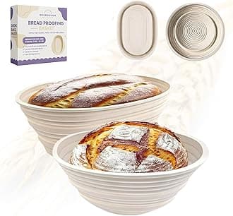 Premium Foldable Silicone Sourdough Banneton Bread Proofing Basket - Includes Oval & Round proofing Bowls (9.5 Inch) - Oven & Dishwasher Safe, Gifts for Artisan Bakers - Beige