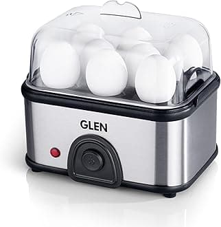 Glen Electric Egg Boiler Machine, Boil 8 Eggs & Steam Vegetable, 350W, Auto Cut-off, Multicooker with Steamer Rack, Measuring Cup, Non Stick Cooking Plate for Instant Noodles, Scrambled Eggs (3036EBS)