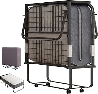Folding Bed with Memory Sponge Mattress, 75 x 46 Rollaway Bed for Adult, Comfortable Fold Up Portable Sleeping Guest Cot Beds, Perfect for Camping, Travel, Nursing in Hospital - Upgraded
