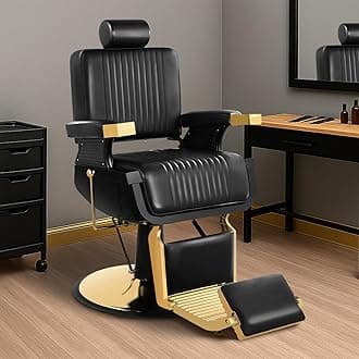 Vintage Barber Chair Heavy Duty, Recline Hair Salon Hairdresser Chair with Removable Headrest, 360 Swivel All Purpose Shampoo Beauty Salon Spa Styling Equipment for Barbershop, Black Gold