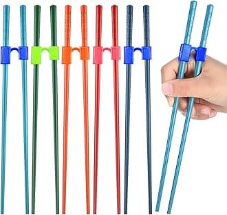 Tessco for you 5 Pairs Training Chopstick Helpers Reusable Chopsticks for Beginner Non Slippery Replaceable Practice Heat Resistant Holder with Clip for Trainer(Alloy,Mixed Color)