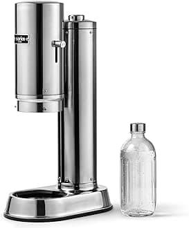 Aarke Carbonator Pro, Sparkling Water Maker with 800ml Glass Bottle, Steel Finish