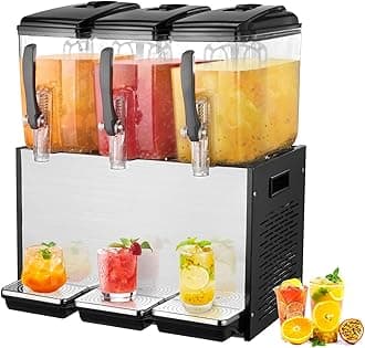 Commercial Beverage Dispenser, 3 Tanks 12 L / 12.7 QT Per Tank Juice Dispenser, 370W Stainless Steel Ice Tea Drink Machine with 45°F-54°F Cooling Temperature, for Cold Drink Restaurant Bar Party