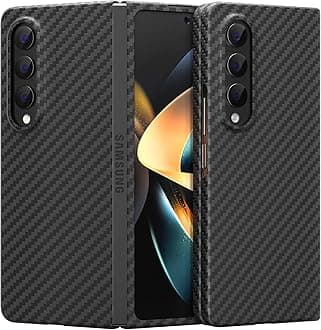 memumi Real Aramid Fiber Case for Samsung Galaxy Z Fold 4 5G Case, Sturdy Durable Carbon 0.5 mm Slim Case for Galaxy Z Fold4 Carbon Fiber Aramid Fiber with Military-Grade Drop Protection