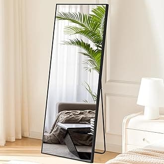Sweetcrispy 64"x21" Full Length Mirror, Standing or Leaning Full Body Mirror with Aluminum Alloy Thin Frame, Suitable for Bedroom or Cloakroom,Black