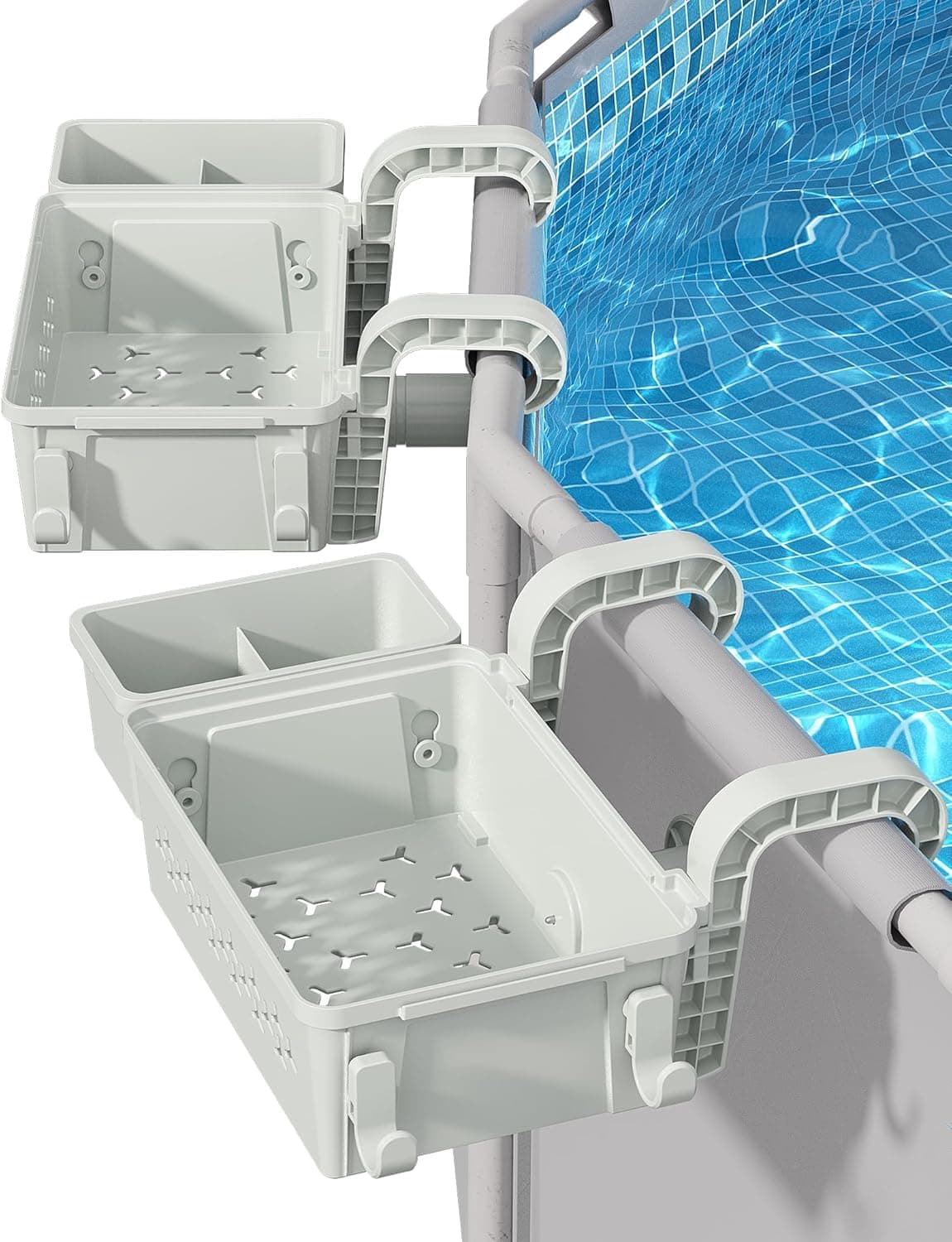 [PATENTED] POOLHACKER 2025 Upgrade 2 Sets Poolside Storage Basket - Original Above Ground Pool Accessories, Swimming Pool Storage Basket with Pool Cup Holder, Poolside Storage to Organize Cup Towel