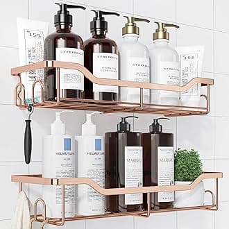 Kitsure Shower Caddy Large - Adhesive Shower Organizer, Stainless Steel Shower Shelf for Inside Shower, No Drill Bathroom Organizers and Storage, Home Decor Accessories, 2 Pack, Rose Gold