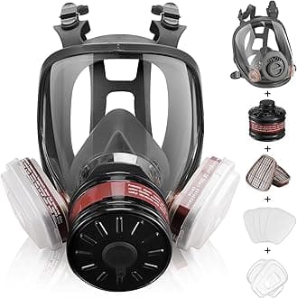 Full Face Gas Mask - Reusable Respirator Gas Masks Survival Nuclear and Chemical with 6001cn&40mm Activated Carbon Filter Against Gases/Dust/Vapors/Fume for Chemicals,Spray Paint, Industry, Sanding