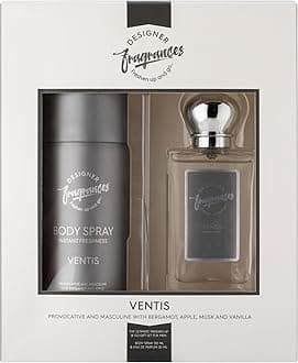 Designer Fragrances Ventus Male Gift Set - Includes 150ml Body Spray Deodorant Cans, 50ml Men’s Eau De Parfum Aftershave Sprays - For Instant Freshness on The Go - Long Lasting Smells