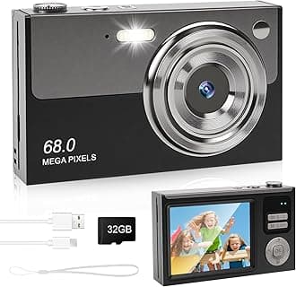 Digital Camera 4K - 48MP UHD Autofocus with 2.83" LCD Screen, 18X Digital Zoom Anti-Shake Photography Vlogging Compact Camera with 32gb SD Card for Kids Students Beginners Teens (Black+Grey)