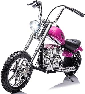 36V 7.5AH Electric Motorcycle for Kids, 350W Strong Motor 14MPH Fast Speed Electric Retro Off-Road Motorcycle, Leather Seat Dirt Bike, LED Lights, Air-Filled Tires, Silver Pink