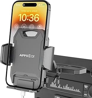APPS2Car Car Phone Holder CD Slot Mount 360° Rotation Release in One Hand Compatible with iPhone 15/14/13/12 Series, Galaxy S22 Ultra S22+ S22 S21+