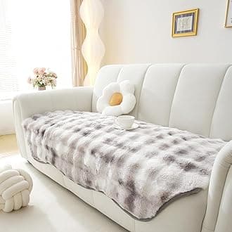 MERRYLIFE Tie Dye Thick Plush Faux Rabbit Fur Sofa Slipcovers 1-Piece Non-Slip Warm Soft Cozy Couch Covers Pillow Covers Furniture Protector(Tie Dye Grey, Sofa Cushion 90 * 160cm)