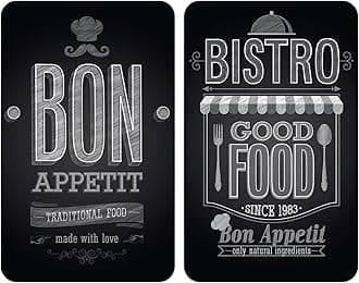 WENKO 2521483100 Universal cover plates Bon Appetit - set of 2, for all types of cookers, Tempered glass, 30 x 52 cm, Multicoloured