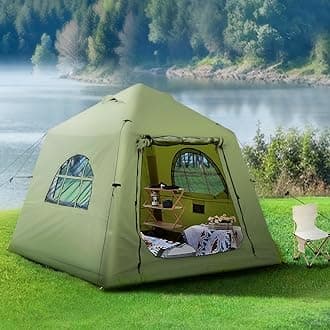 2025 Upgraded Waterproof Inflatable Camping Tent, Large Blow-Up Air Tent, No Assembly Needed Luxury Glamping House, Oxford Fabric