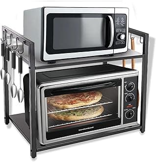 A to Z Hub Laksh CASA || 2 Tier Metal Microwave Stand || Microwave & OTG Stand for Kitchen Counter|| Double Platform for Extra Storage with Hooks|| Kitchen Oven Rack