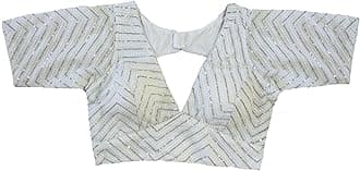 Pujia Mills Womens Fancy Readymade Ethnic wear Half Sleeve Sequins Saree Blouse sabyasachi Blouse for Women Saree and Lehenga Choli Bridal Blouse