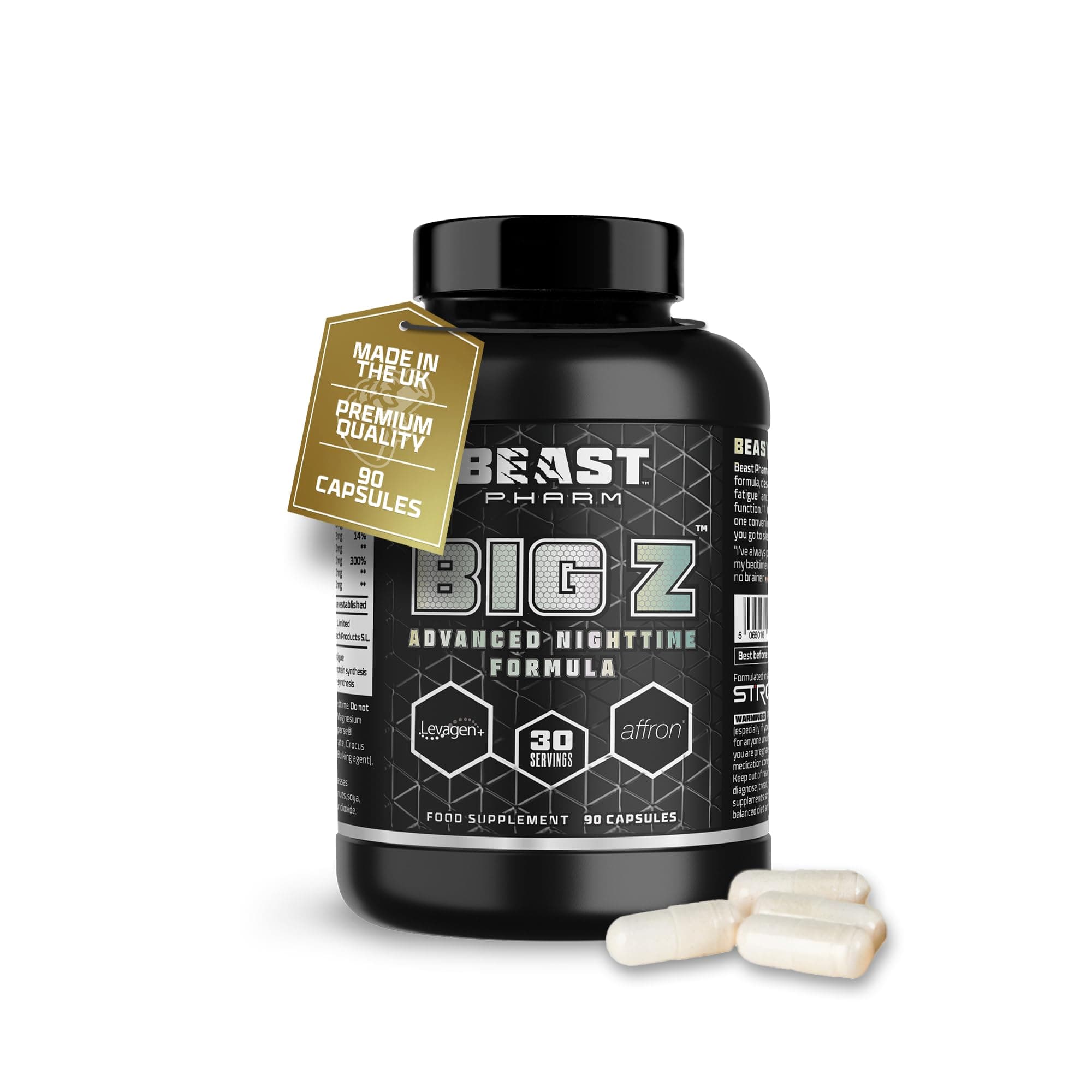 Beast Big Z Magnesium for Sleep Support Supplement with Superior Magnesium Bisglycinate & Gluconate Complex Plus Zinc - 30 Servings, 90 Tablets