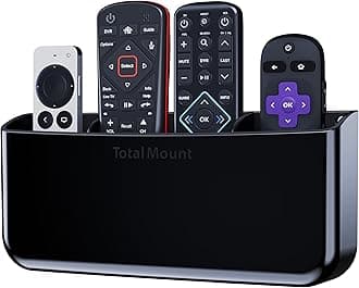 TotalMount Hole-Free Remote Holder – Eliminates Need to Drill Holes in Your Wall (Premium Black Holder for 3 or 4 Remotes)