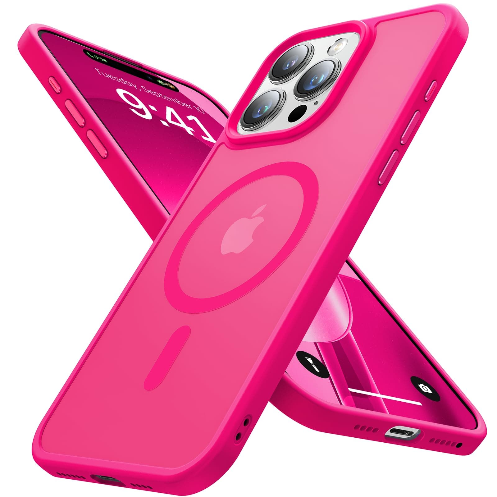 Strong Magnetic for iPhone 15 Pro Max Case, [Compatible with MagSafe] [Military-Grade Drop Tested] Shockproof Protective Slim Translucent Matte Cover for iPhone 15 Pro Max Phone Case, Hotpink