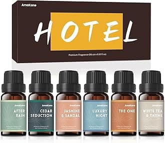 AmaKane Hotel Diffuser Oils, Hotel Scent Essential Oil, Fragrance Oil for Candle Making, Soap Scents for Making Soap, Aromatherapy Oils 6x10ml, Luxury Night, White Tea& Thyme, Jasmine& Sandal, More