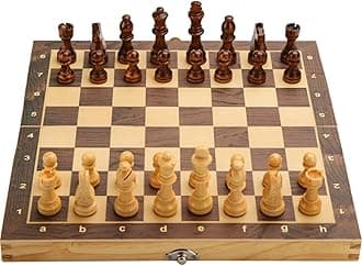 15" x 15" Magnetic Wooden Folding Chess Set with 2 Extra Queens, Handmade Game Board Interior for Storage for Adult Kids Beginner Large Chess Board
