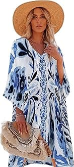 Moss Rose Women's Swimsuit Cover up Beach Kaftan for Bathing Suit with Floral Pattern