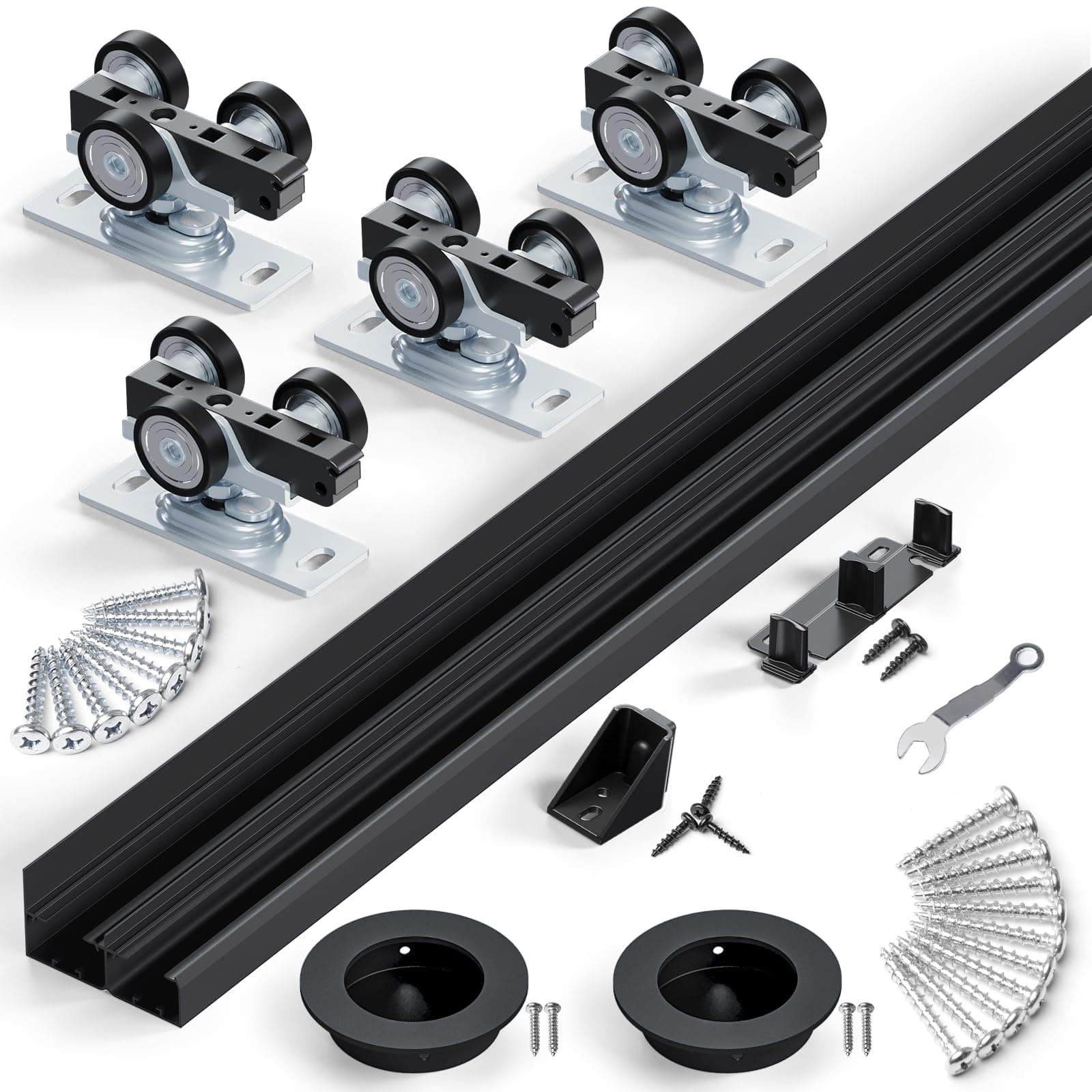 SMARTSTANDARD 72"/6FT Ceiling Mount Bypass Sliding Door Hardware Kit for Cabinet Closet, Double Pocket Doors Hardware with Finger Pull, Smoothly and Quietly, Fit 36.5" Wide Door Panel, No Door, Black