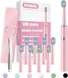 Electric Toothbrush for Adults and Kids, with Tongue Scraper and 8 Brush Heads, One Fast Charge Last 120 Days, 40000 VPM Deep Clean, Sonic Travel Toothbrush - Pink