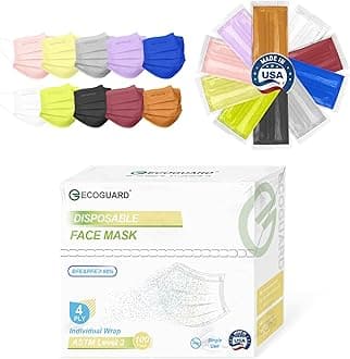 Disposable Face Masks Made in USA, 4 Ply for Families, Students, Breathable All-Day Wear & Safety, FSA HSA Eligible, ASTM Level 3 Medical Grade, 100 Pack Individual Wrap, Midnight Pastel