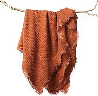 lifein Fall Throw Blanket for Couch-Soft Boho Knitted Bed Throw Blankets,Cozy Burnt Orange Waffle Throw,Farmhouse Lightweight Blanket&Throw for Autumn,Woman,Chair,Sofa,Home Decor(Burnt Orange,50*60")